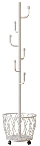 SAYEYBU Support Cintre Porte-Manteau en Forme Cactus Portant à VêTements Pied en MéTal avec Panier 6 Crochets Accrocher VêTements, Chapeau, Sac pour EntréE, Couloir, Chambre,Blanc