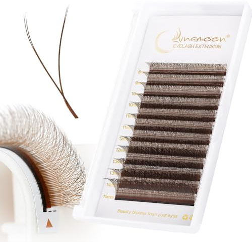 Lunamoon YY Extension Cils Bruns 2D Cils Préfait Bouquet(YY-0.07-D-Mix8-15) | YY Cils Bruns,Volume Russe,Premade Fans,Brown Eyelash Extension,Naturel Wispy Léger Soie en Faux Cils,Gagner du Temps
