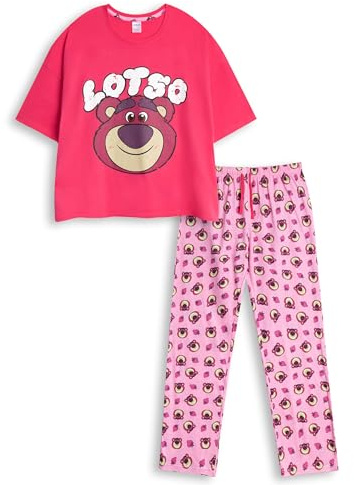 Disney Toy Story Lotso Pink Short Sleeve Long Leg Pyjama Set | Women's Sleepwear with Character Print | Comfortable Nightwear for Relaxing & Bedtime Merch