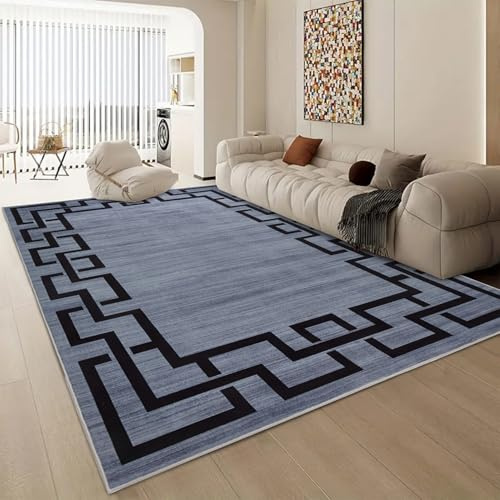 Aspire Homeware Rugs Living room Large 160x230 cm - Large Bedside Non-Slip Greek Key Style Printed Crawling & Playing Anti-Slip Backing Short Pile Grey Rug for Bedroom Lounge, Office, Nursery(Nico)
