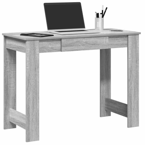 QZZCED Schreibtisch aus Sperrholz, Sonoma-Grau, 100 x 45 x 75 cm, mit geräumigem Tisch und geräumigem Stauraum für Büro und Studio, feuchtigkeitsbeständiges und verformungsbeständiges Material