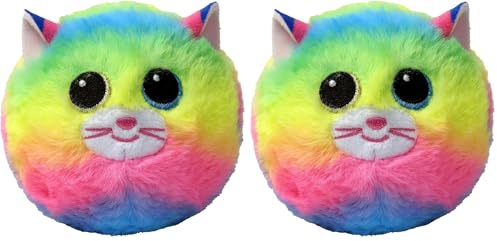TY Beanie Bouncers – Gemma die Regenbogenkatze mit grünen und blauen Augen, Zarte Hüpftiere zum Sammeln, T83067 (Packung mit 2)