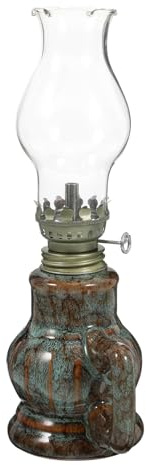 POPETPOP Vintage Keramik Öllampe mit Glas Zuverlässige Notbeleuchtung Dekorative Petroleumlampe für Innenräume und Camping