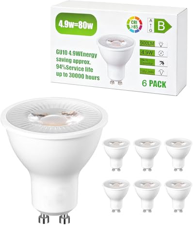 Energieklasse B GU10 LED Warmweiss,4.9W 900LM Entspricht 80W Glühbirne | 3000K Warmweiß,Energiesparlampe,38° Abstrahlwinkel,Nicht Dimmbar,GU 10 LED Leuchtmittel für Wohnzimmer, Küche,6 Stück