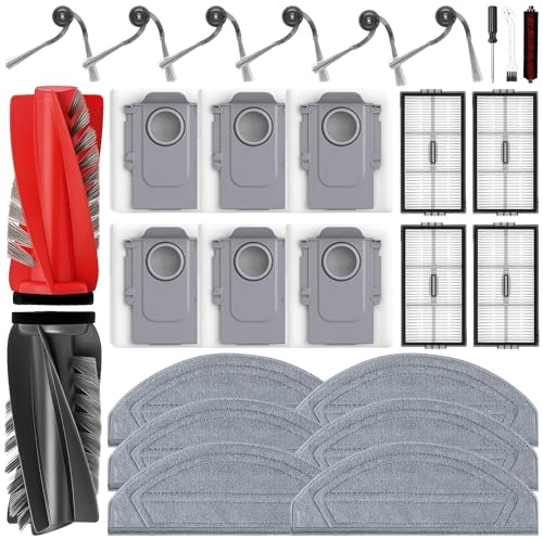 27 accesorios para robot aspirador Roborock Saros 20 Sonic, con 2 cepillos principales, 6 bolsas para el polvo, 6 almohadillas de limpieza, 4 filtros HEPA, 6 cepillos laterales, 1 cepillo