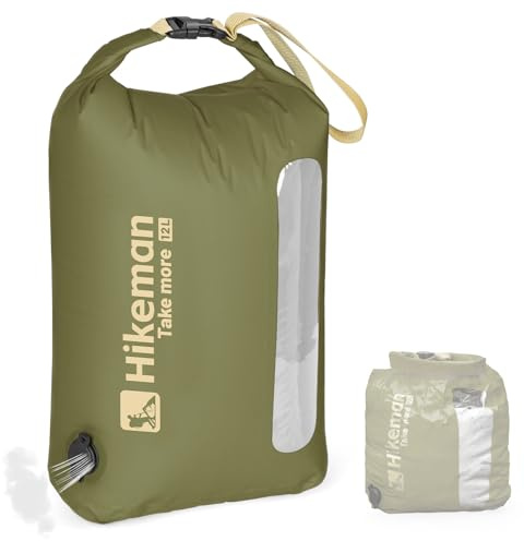 HIKEMAN Ultra Waterproof Dry Bag - Air-Release Waterproof Compression Bag,Dry Compression Sacks for Kayaking Hiking Swimming Camping Canoeing Boating Fishing Clothes Organizer(Army Green, 12L)