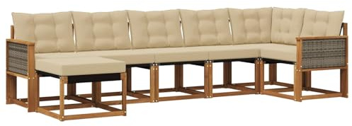 vidaXL Outdoor-Sofagarnitur mit Kissen 7 pcs Natur und Beige, Moderne Loungemöbel für draußen, wetterfestes Sofa, Bequeme Sitzgelegenheit, minimalistisches Gartenmöbel