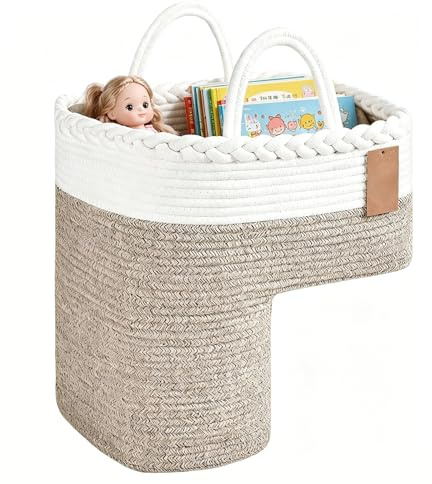 Cesta para escaleras gris, 100 % algodón, resistente cesta para escalones, gran capacidad, organizador para escaleras, hecha a mano, resistente cesta para escaleras, para herramientas, hogar, juguetes