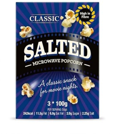 Classic Salted Microwave Popcorn twin pack- 2 Boxes total 600g (3 x 100g per Box) Perfectly Salted,Quick Snack,High in Fiber | Movie Night Essential
