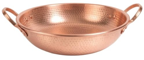 predolo Hammered Copper Pot Oven-to-Table Copper Pot with Loop Handles Shallow Cookware for Tabletop Cooking, Extra Large Round Bottom