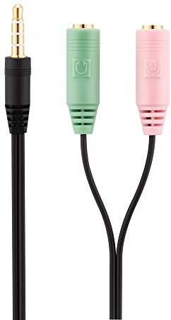 conecto CC20100 Adapter PC-Kopfhörer 2-mal Buchse an 4-poliger Stecker, 3,5 mm Schwarz