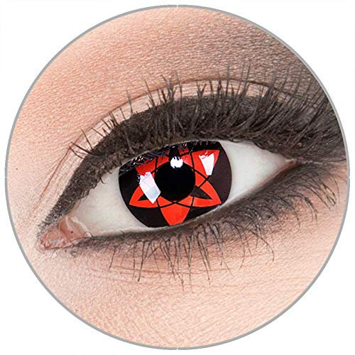 Farbige 'Sasuke Mangekyu' Kontaktlinsen von 'Evil Lens' zu Fasching Karneval Halloween 1 Paar rote schwarze Crazy Fun Kontaktlinsen mit Behälter in Topqualität ohne Stärke