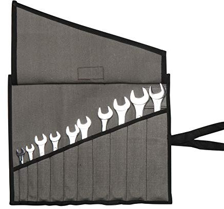 Bull Tools BT 19-406/1 Dyed & Sand Washed 100% Cotton Duck Canvas 11 Pocket Heavy Duty Wrench and Tool Roll (1 Stück, Washed Coal Black/Grey)
