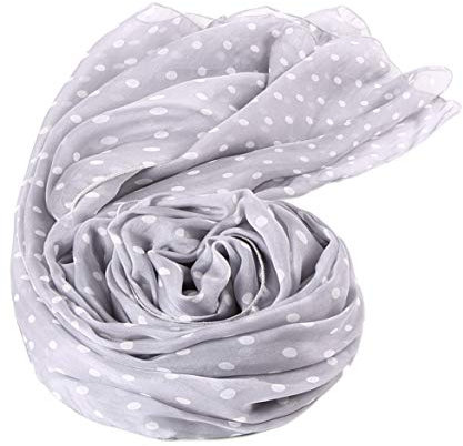 Prettystern Damen-Schal leicht Chiffon Seide Schal Polka Dots Punkte gepunktet Silk Scarf - 200/65 hell-grau