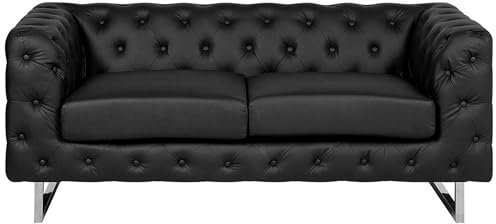 Luxuriöses 2er Sofa Kunstleder Chesterfield Stil schwarz Vissland