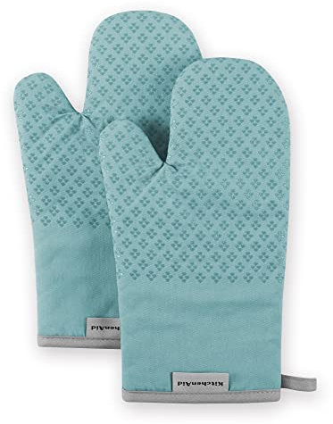 KitchenAid Oven Mitt Set, Cotton, Aqua Sky, 7x12.5