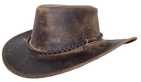 Lederhut Cowboyhut Australien Style Westernhut Herren Damen- Outdoor Hut aus Leder mit Kinnriemen ca. 7cm bis 7,5cm breite Krempe - Verschiedene Variationen