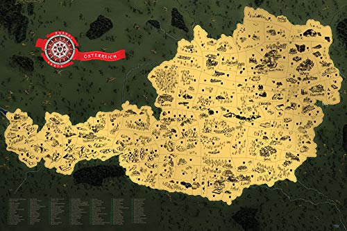 Rubbelkarte Österreich Deluxe XL - Handgemalt Kratzkarte mit Österreichs Monumenten … (Gold)
