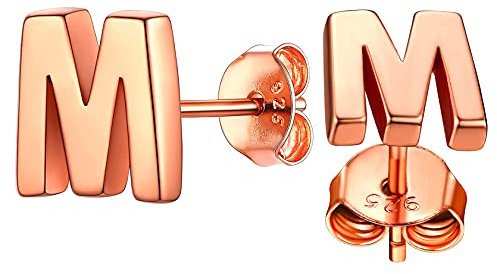 ChainsHouse B Rosegold Buchstabe M Ohrstecker Initialer Alphabet Ohrring Minimalisitischer Name Ohrschmuck für Weihnachten Valentinstag Geburtstag