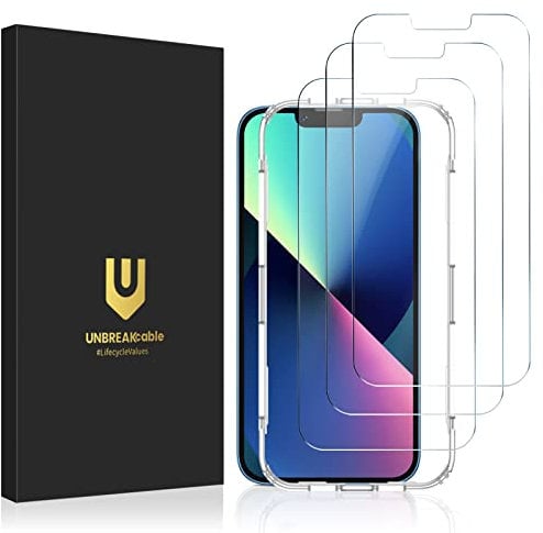 UNBREAKcable für iPhone 13 mini Panzer Schutz Glas [3er Pack] 9H Härte Schutzfolie, Einfache Installationshalterung Displayschutzfolie für Apple 5,4
