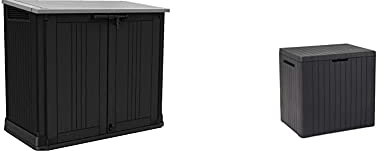 Keter Store it Out Nova with Pistons, Dark Grey with Light Grey Lid & City Outdoor Storage Box - Dark Grey