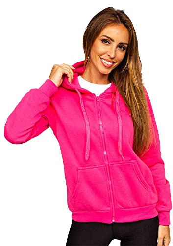 BOLF Donna Felpa con Cappuccio Maglia a Zip Manica Lunga Classica Hoodie Tempo Libero Sport Fitness Outdoor Basic Casual Style W03B Fucsia S [A1A]