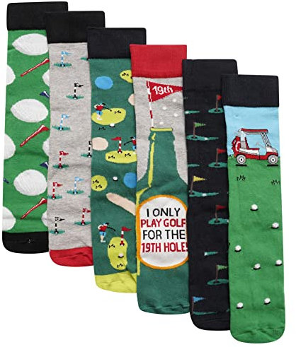 Soxy Mens Golf Design Socks - 6 Pack - Novelty Golf Designs - Cotton Rich Assorted Colours - UK Shoe Size 6-11