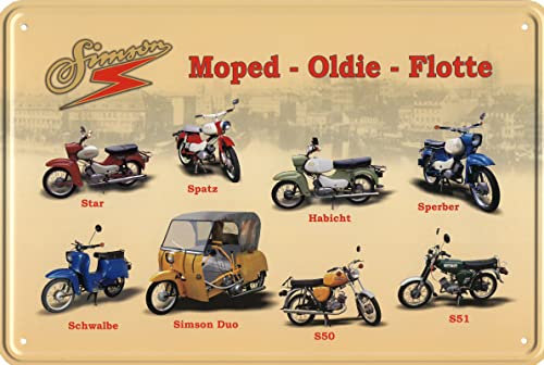 Geschenkeparadies 24 Blechschild 20x30cm Moped Oldie Flotte Star Spatz Habicht Sperber Schwalbe Simson Duo S50 S51