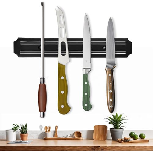 FB FunkyBuys Knife Magnetic Holder, 8-Inch Sleek Strong Metal Design, Secure Kitchen Utensils Holder Wall Mounted Storage & Multipurpose Magnetic Tool Holder Strip (20cm)