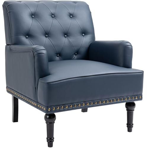 Sepnine Kunstleder Lounge Sessel,Bequemer Eleganter Couchsessel,Klassischer Einzelsessel mit Nieten und Holzbeinen für Wohnzimmer Schlafzimmer,150 kg belastbar
