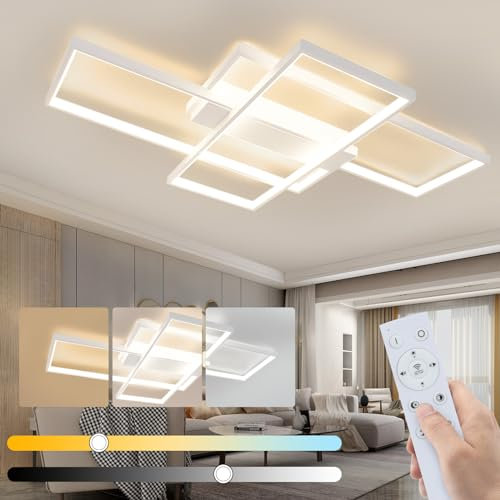 GBLY Deckenlampe LED Deckenleuchte Wohnzimmerlampe - 100cm Schlafzimmerlampe Dimmbar mit Fernbedienung 88W Wohnzimmer Deckenbeleuchtung Modern Küchenlampe Groß Weiß für Schlafzimmer Esszimmer Küche
