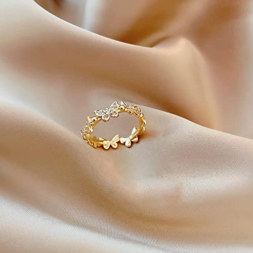 XJruixi Livvy Mode Zirkon Schmetterling Gold Farbe Ring für Frauen Einzigartiges Design Licht Luxus Exquisite Einstellbare Party Schmuck Geschenke