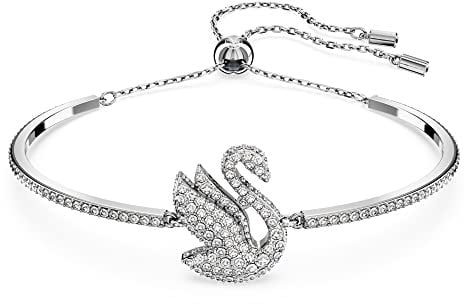 Swarovski Iconic Swan Armreif, Schwan, Weiß, Rhodiniert