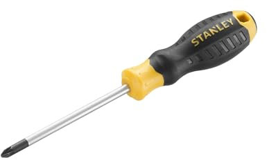 Stanley Cushion Grip™ Screwdriver Pozidriv Tip PZ2 x 100mm, Made from high-Strength, Chrome Vanadium Steel and Strong Magnetic Black Oxide tip