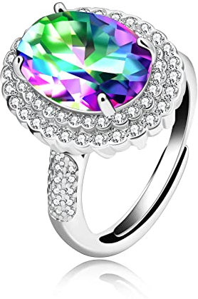 Uloveido Einstellbare große ovale Cubic Zirkonia Ring, Solitaire Ringe Hochzeit Verlobung Schmuck (Erstellt Mystic Topas)
