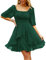 Beluring Summer Dress for Women Casaul Empire Waist Mini Dress Ruffle Hem Flare Short Dress Dark Green L