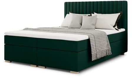 MartHome Boxspringbett mit Bettkasten Porto - Bonell Matratze und Topper Inklusive - Boxspringbett mit Bettkasten - Zwei Bettkasten Polsterbett, Boxspringbetten (Grün 162, 140X200cm)
