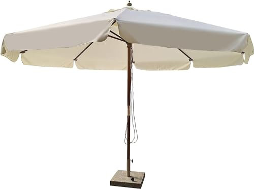 Megashopitalia Ombrellone da Giardino in Legno a 8 Stecche con finitura in Ottone Telo 250gr/mq Impermeabile (⌀3.5 MT Tondo)