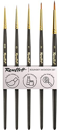 Ensemble de Pinceaux d'Imitation Kolinsky Professional Roubloff | 5 Synthétiques Ronds dans les Tailles 00 0 1 2 3 | pour l'Acrylique, l'Aquarelle, la Gouache et la Peinture à l'Huile