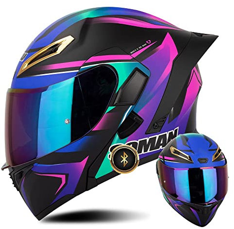Bluetooth Motorradhelm ECE-geprüfter Klapphelm Modulare Helm Erwachsene Damen und Herren mit Doppelvisier, Lautsprechermikrofon Geräuschunterdrückung Multifunktional Bluetooth