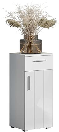 trendteam smart living - Wons - Standschrank - Weiß/Weiß Hochglanz - zeitloser Badezimmerschrank - (BxHxT) 37 x 83 x 31 cm - silberfarbene Griffe - kratzfest