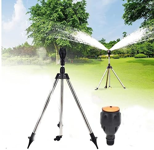 Regner Stativ-Rotating Tripod Sprinkler, 360 Grad Automatisch Rotierende Bewässerungssprinkler, Teleskop Stativregner Rasensprenger, Rasensprenger Für Große Flächen, Hof, Garten, Rasen (A)