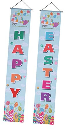 Gogogmee 1 Paar Häschen-Veranda-Schild Frohe Ostern Türbanner Ostertür-Banner Kleiderbügel Ostern Türvorhang Türfahne für Ostern An der Tür schmücken Couplet das Banner das Schild