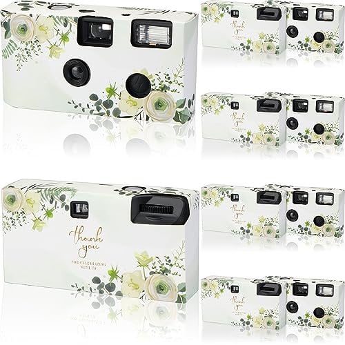 Kanayu 10 Pack Disposable Camera for Wedding Floral 35mm Single Use Film Camera with Flash One Time Use Camera for Anniversary Concert Travel Camp Party Supply Gift Honeymoon(White Rose)