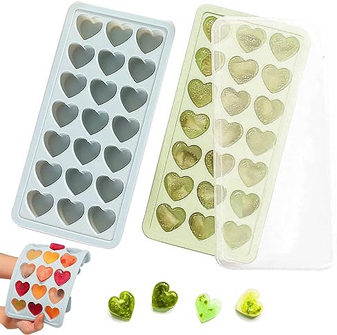 2 Pack Heart Shaped Ice Cube Trays with Lids, Heart Ice Molds - 42 Hole Silicone Molds for Whiskey, Cocktail, Fun Shapes - Chocolate, Candle, Candy, Jelly