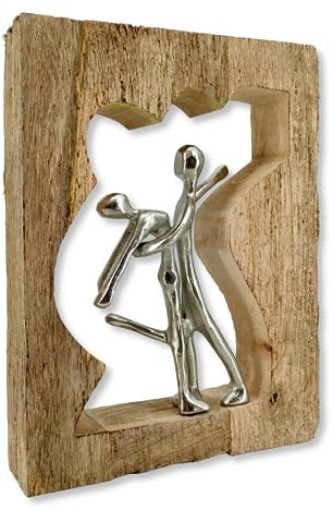 Holz und Metall Figur Liebespaar im Holzrahmen Tanzen 22 x 28cm Metallskulptur Dekofigur Tisch-Deko