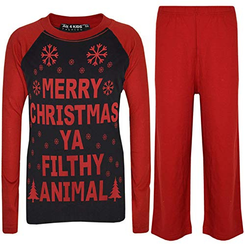 A2Z 4 Kids Girls Boys PJ's YA Filthy Printed Christmas Pyjamas - PJS Ya Filthy Black & Red 7-8.1