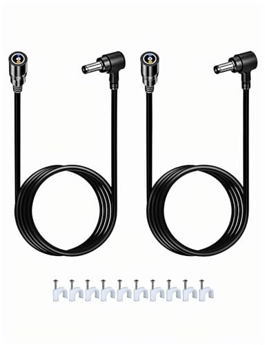 VOLTKARE 2Pack 6.56FT (2M) 5.5mm*2.1mm 90 Degree Right Angle DC Power Extension Cable for 5050/3528 led lights strip, IR Illuminator,Security Camera and DC 6V -24 V Power Adapter Extension Cord