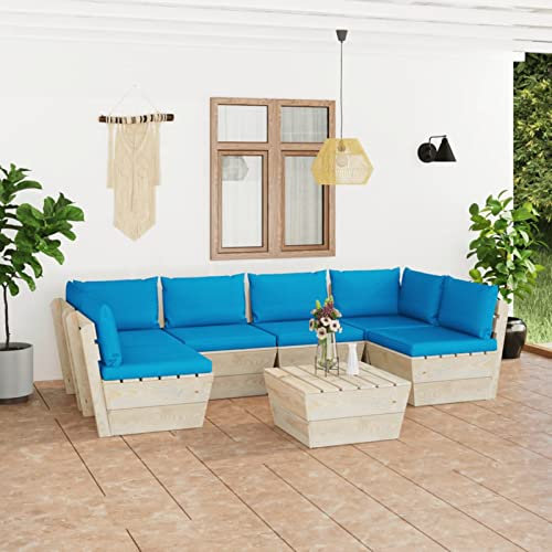 BaraSh 7-TLG. Garten-Sofagarnitur aus Paletten mit Kissen Fichtenholz Eckbankgruppe Balkon MöBel