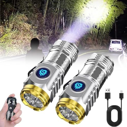 HOIDOKLY Mini linterna con monstruo de tres ojos, mini flash LED recargable, resistente al agua, táctica con 6 modos de luz (plata y plata)